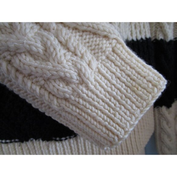 J Crew Handknit Wool Sweater XS Black Cream Stripes Cozy Cable Knit GUC - Picture 11 of 16